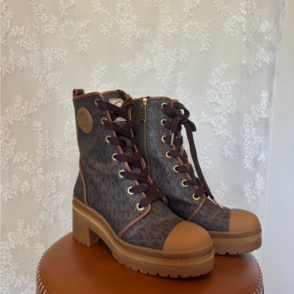 Brown and Tan Women's Lace-Up Boots
